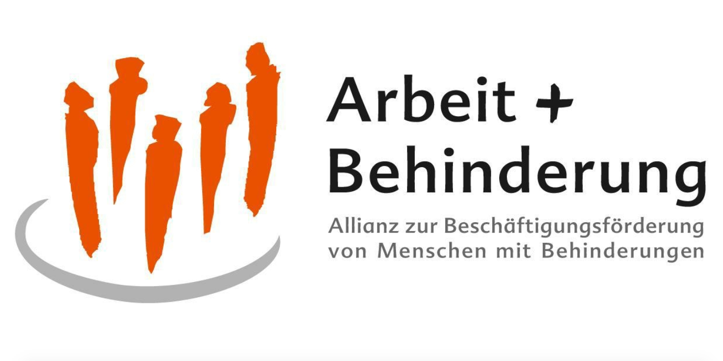 Logo mit dem Symbol von fünf stehenden Menschen und der Schrift Arbeit und Behinderung. Allianz zur Beschäftigungsförderung von Menschen mit Behinderungen.
